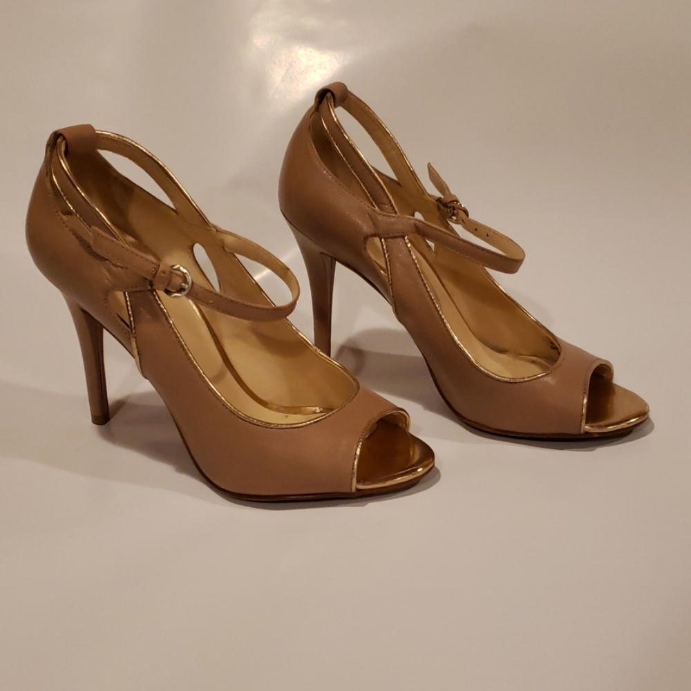 Nine West Nude Gold Strappy Heels